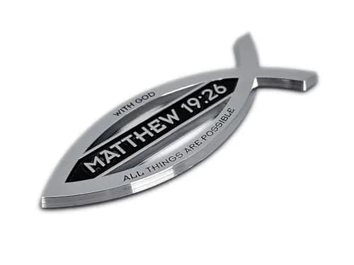 Elektroplate Matthew 19:26 Bible Verse Christian Fish Symbol Chrome Emblem 10.16cm x 3.56cm x 0.51cm | Universal Fit for Cars, SUVs & Trucks thumbnail 4
