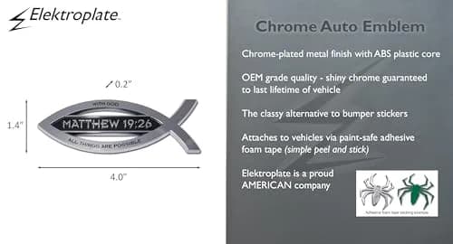 Elektroplate Matthew 19:26 Bible Verse Christian Fish Symbol Chrome Emblem 10.16cm x 3.56cm x 0.51cm | Universal Fit for Cars, SUVs & Trucks thumbnail 3