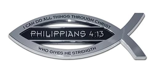 Elektroplate Philippians 4:13 Bible Verse Fish Symbol Chrome Emblem 11.2cm (4.4" L x 1.4" W x 0.2" H) | Christian Faith Auto Emblem thumbnail 1