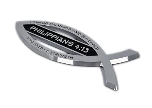 Elektroplate Philippians 4:13 Bible Verse Fish Symbol Chrome Emblem 11.2cm (4.4" L x 1.4" W x 0.2" H) | Christian Faith Auto Emblem thumbnail 6
