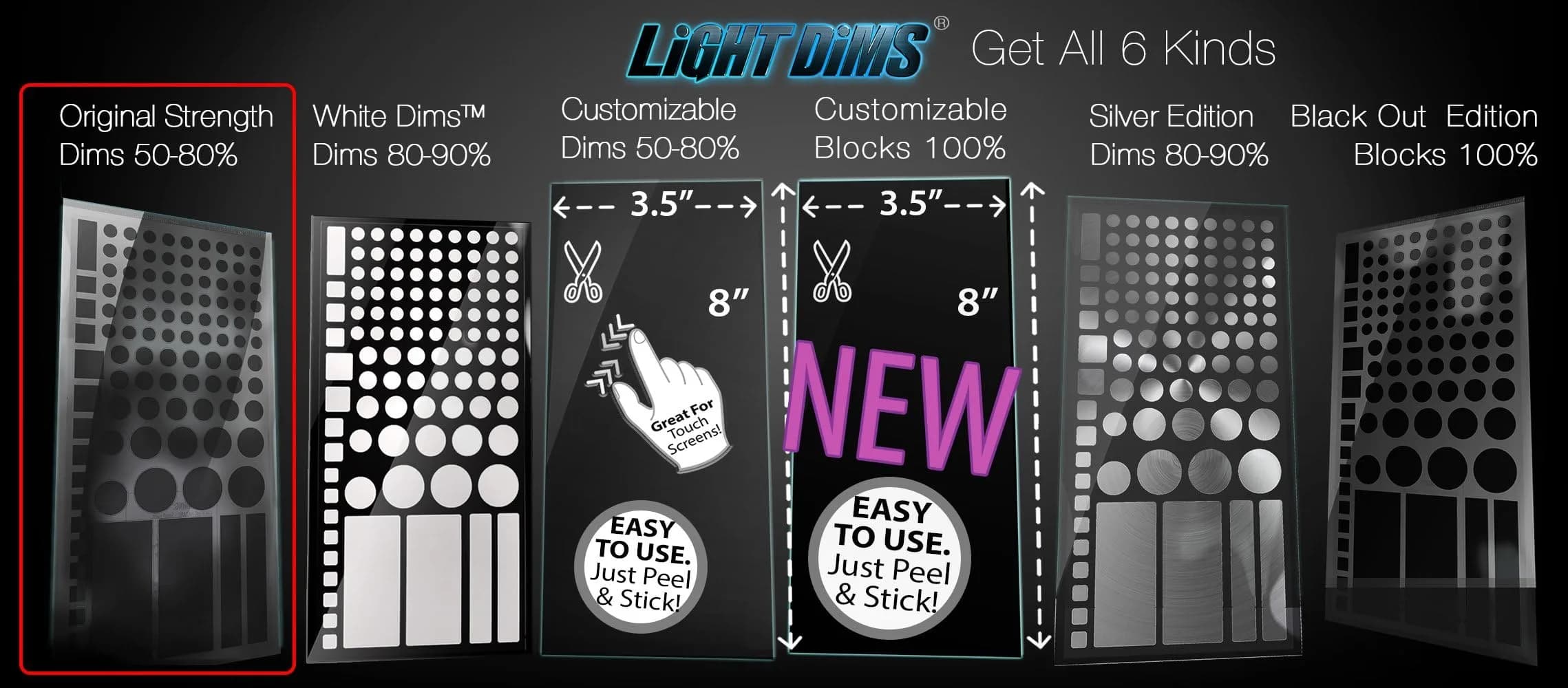 LIGHT DIMS Original Strength LED Light Dimming Shapes 50-80% Black (1 Sheet) - view 7