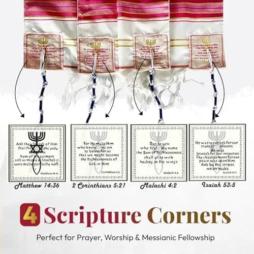 Holy Land Market Women's Messianic Tallit Prayer Shawl Pink Small 178 cm x 56 cm | Authentic Christian Prayer Shawl from Israel thumbnail 2