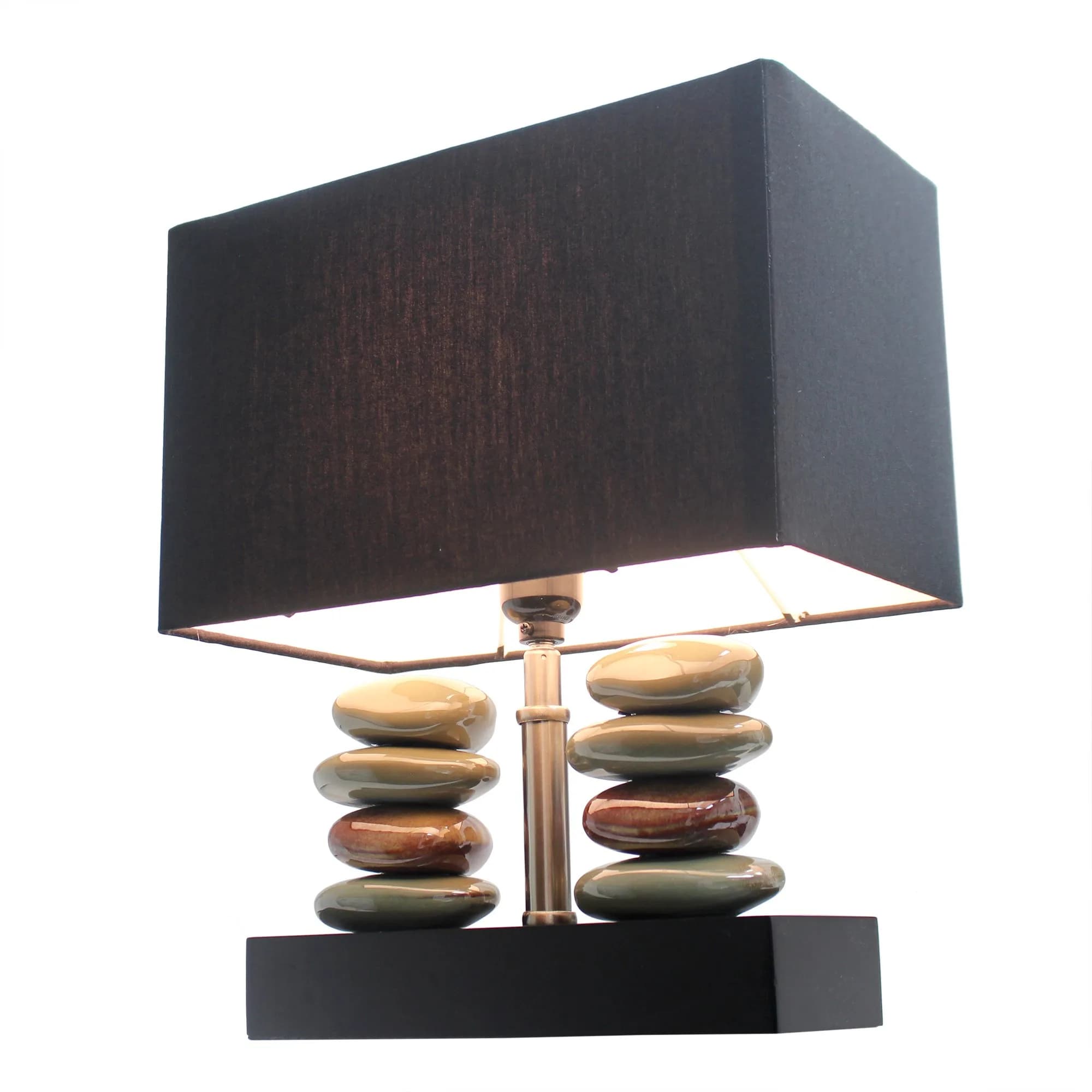 Elegant Designs LT1036-BLK Rectangular Dual Stacked Stone Ceramic Table Lamp, Black | Modern Bedroom & Office Decor — Black