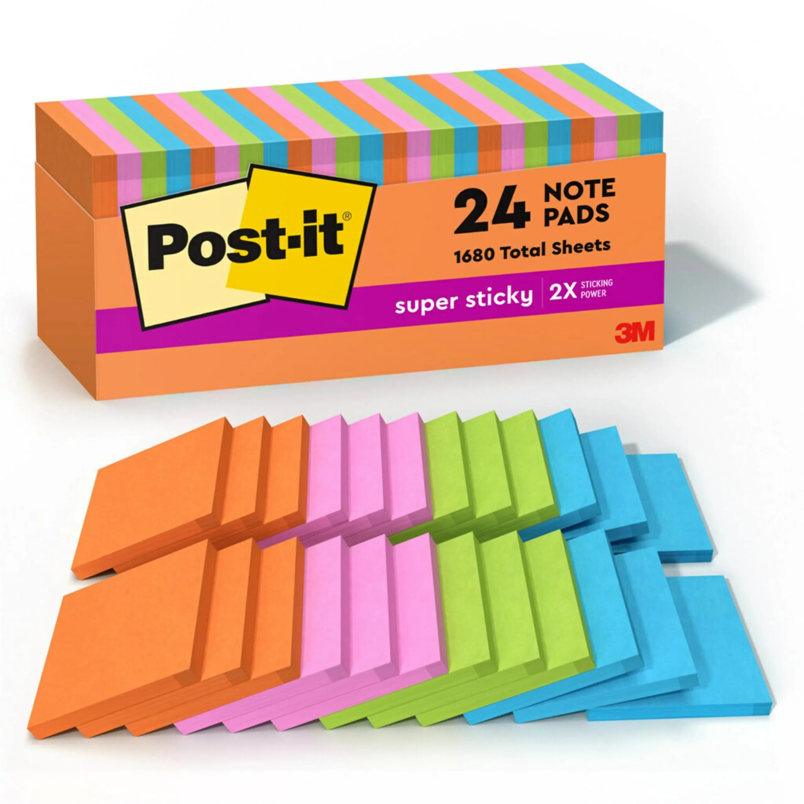 Post-it Super Sticky Notes, 3x3 Inch, 24 Pads, Energy Boost Collection | Authentic USA Import for Indian Offices - main product image