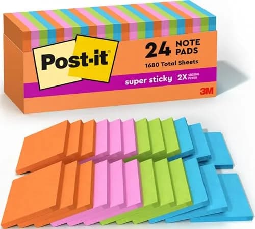 Post-it Super Sticky Notes 3 x 3 in Neon Fizz 24 Pads (70 Sheets/Pad) | 2X Sticking Power thumbnail 1