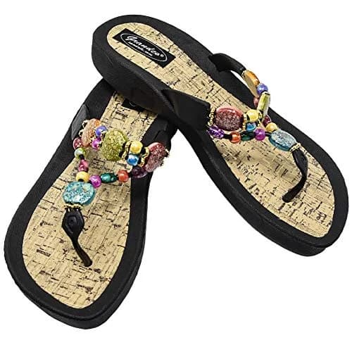 Grandco Women's 24770G Marble Cork Beaded Waterproof Molded Sole Beach Thong Sandals, Black, 6 | Trendy, Comfortable & Waterproof thumbnail 7