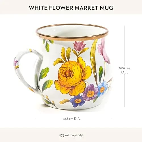 MACKENZIE-CHILDS Enamel Mug 16 Ounces | Floral White Flower Market, Hand-Glazed Steel thumbnail 4