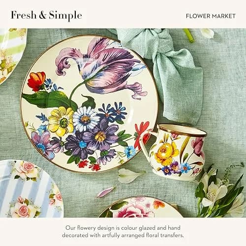 MACKENZIE-CHILDS Enamel Mug 16 Ounces | Floral White Flower Market, Hand-Glazed Steel thumbnail 3