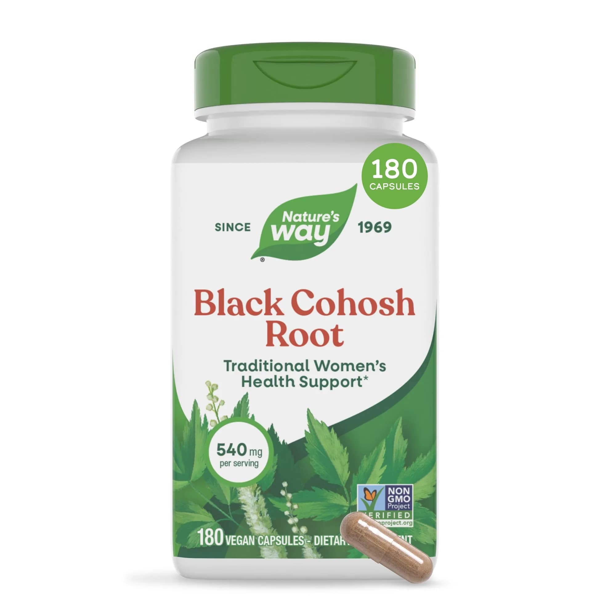 Nature's Way Black Cohosh Root Capsules, Vegan, 180 Count | Traditional Women's Herbal Supplement