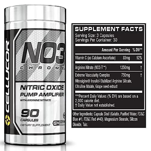Cellucor NO3 Chrome Nitric Oxide Supplements with Arginine Nitrate for Muscle Pump & Blood Flow, 90 Capsules (30 Servings) thumbnail 3