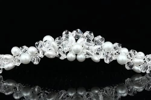 SAMKY Handmade Faux Pearl Crystal Bead Cluster Bridal Wedding Tiara Comb - Silver Plated FC039 | Elegant Bridal Hair Accessory thumbnail 3