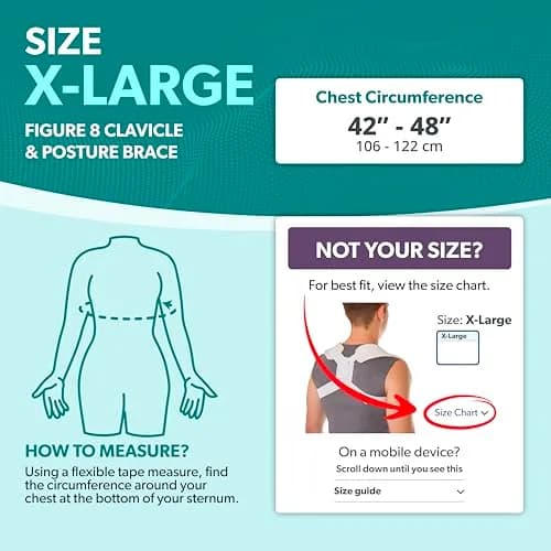 BraceAbility Clavicle Support Brace XL Figure 8 Upper Back Brace Posture Corrector for Men & Women, Shoulder Straightener, Kyphosis Relief, Sling for Injuries & Fractures (20.5cm L x 3.9cm W x 29cm H) thumbnail 2