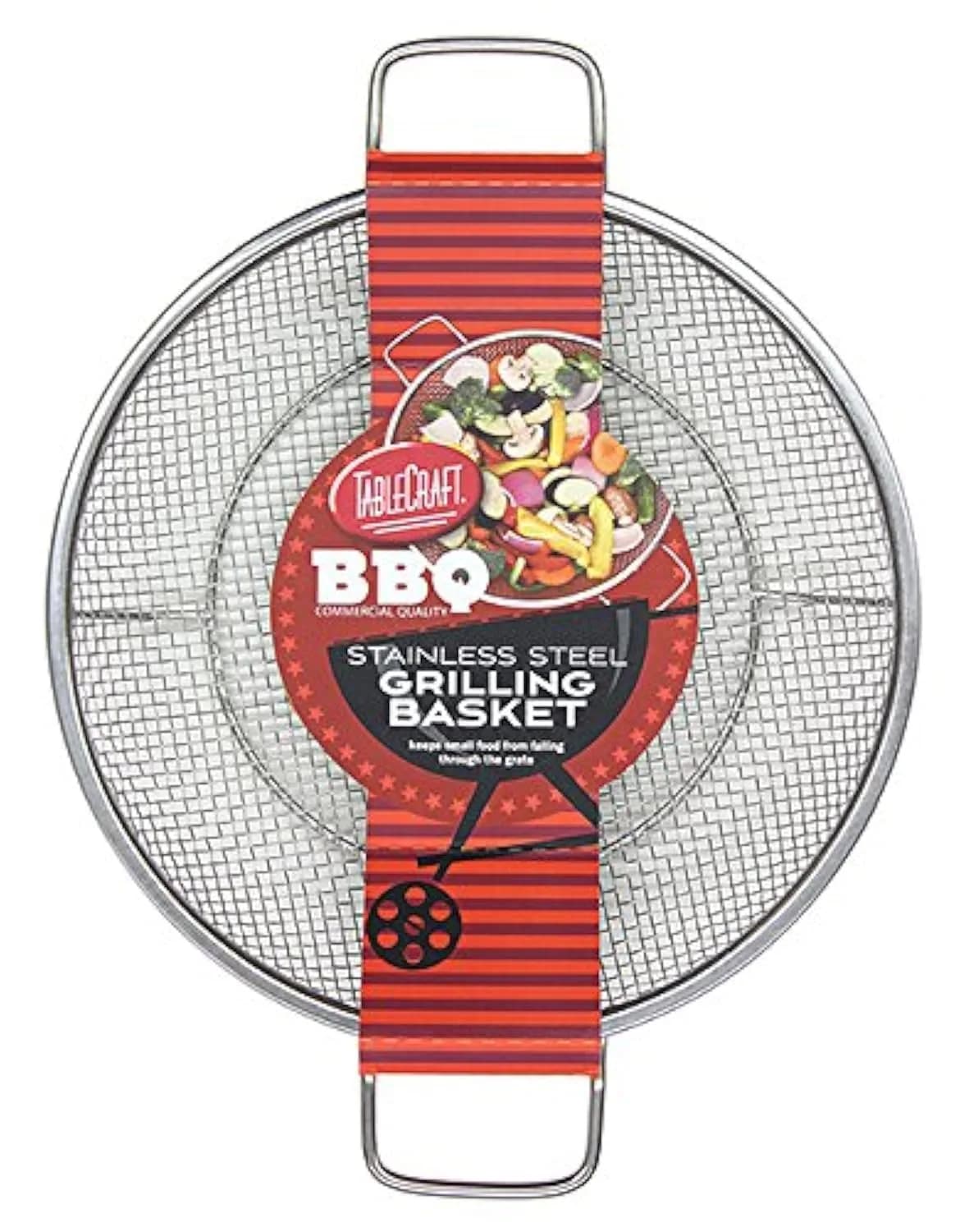 Tablecraft BBQ Stainless Steel Cast Iron 16-Inch Round Grilling Basket, Small, Silver | Durable, Easy to Clean — Silver