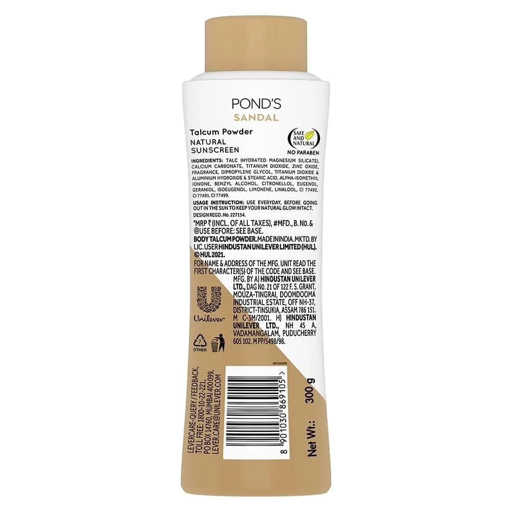 Pond's Sandal Radiance Talcum Powder 300g (10.58 oz) | Refreshing Sandalwood Scent - view 2