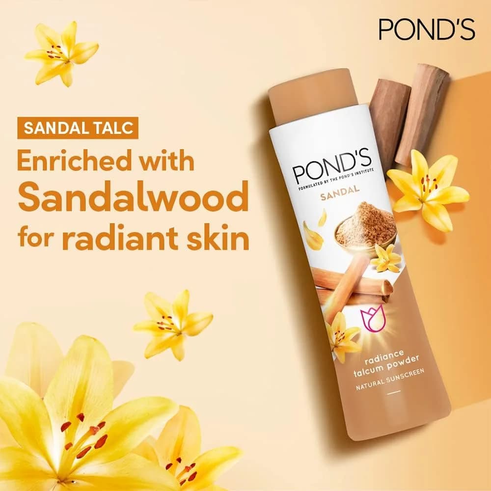 Pond's Sandal Radiance Talcum Powder 300g (10.58 oz) | Refreshing Sandalwood Scent - view 3