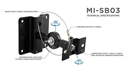 Mount-It! Heavy Duty Speaker Mounts for Wall and Ceiling, Black, 2 Pack | Universal Satellite & Bookshelf Speaker Brackets thumbnail 4