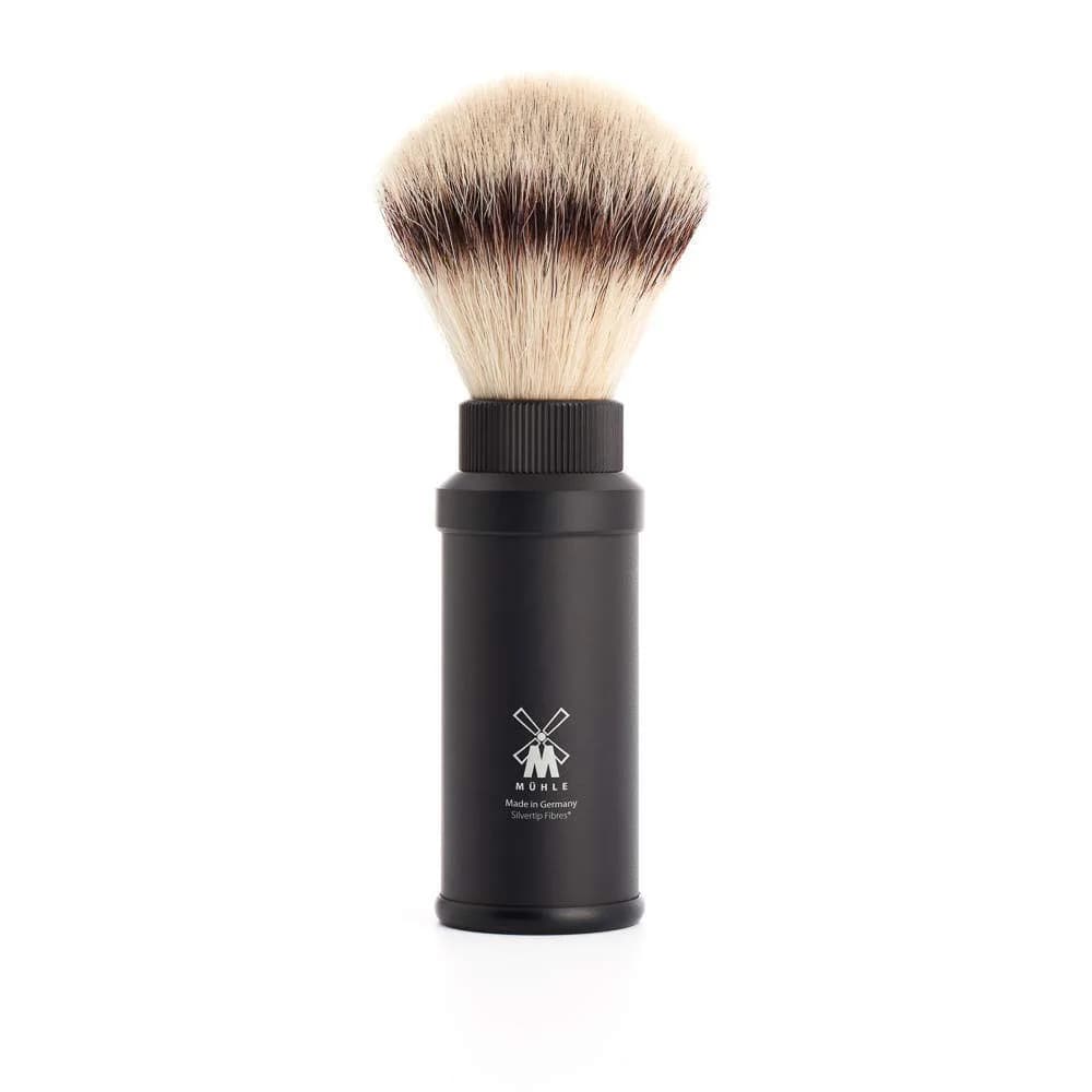 MÜHLE Travel Silver Shaving Brush for Men with Synthetic Silvertip Fibre | Compact, Vegan & Quick-Dry — Black
