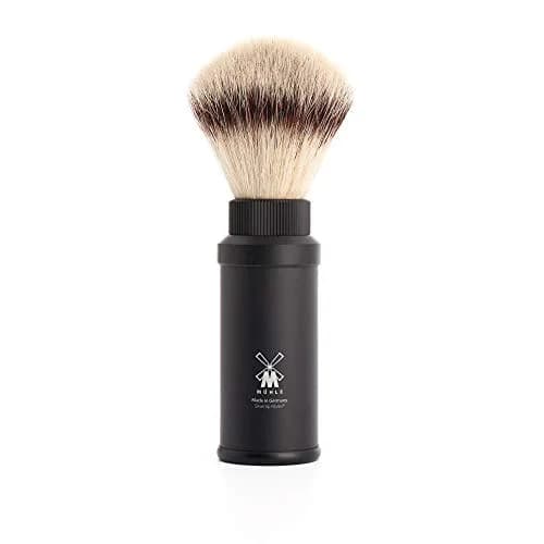 MÜHLE Travel Black Shaving Brush for Men with Synthetic Silvertip Fibre | Compact, Lightweight & Fast-Drying thumbnail 1