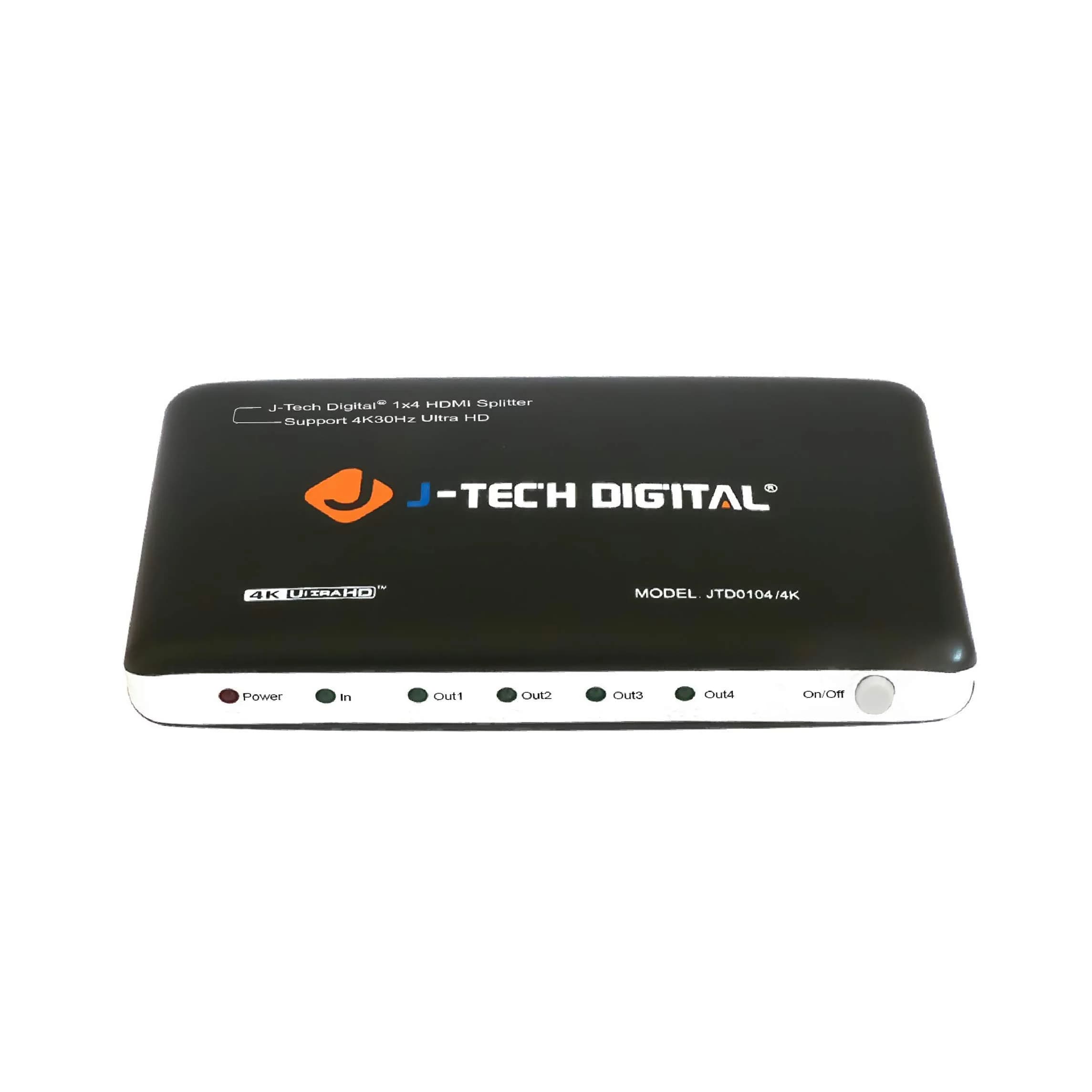 J-Tech Digital JTD0104/4K 4-Port HDMI 1x4 Powered Splitter 3840x2160 (15.2 cm L x 5.3 cm W x 18.3 cm H) — Ultra HD 4K