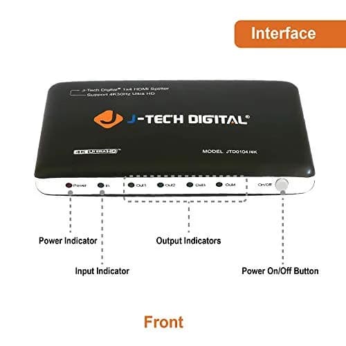 J-Tech Digital JTD0104/4K 4-Port HDMI 1x4 Powered Splitter 3840x2160 (15.2 cm L x 5.3 cm W x 18.3 cm H) thumbnail 3