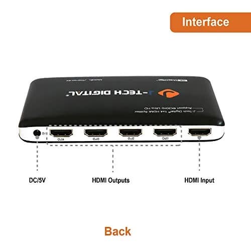 J-Tech Digital JTD0104/4K 4-Port HDMI 1x4 Powered Splitter 3840x2160 (15.2 cm L x 5.3 cm W x 18.3 cm H) thumbnail 4