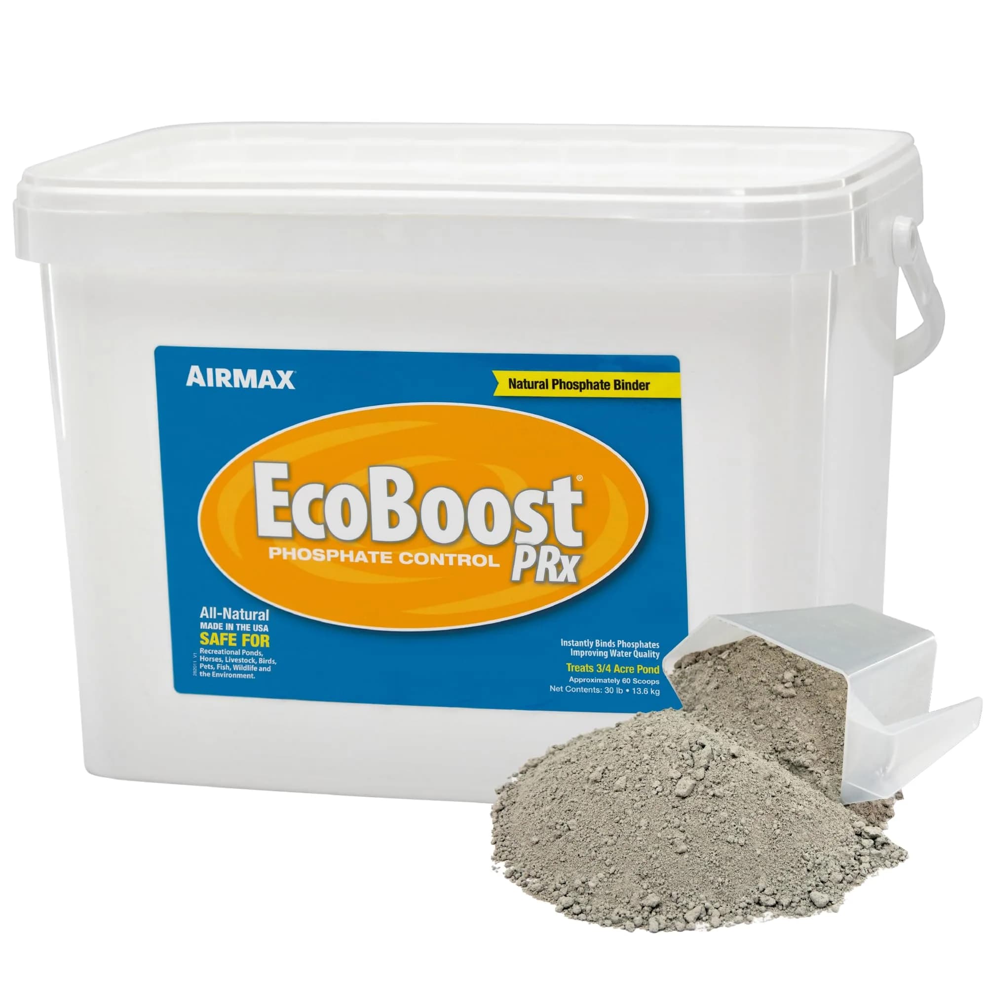 Airmax EcoBoost PRx Natural Pond Water Clarifier Binds Phosphates 10 lb | Safe, Natural Water Treatment for Ponds — 60 Scoops