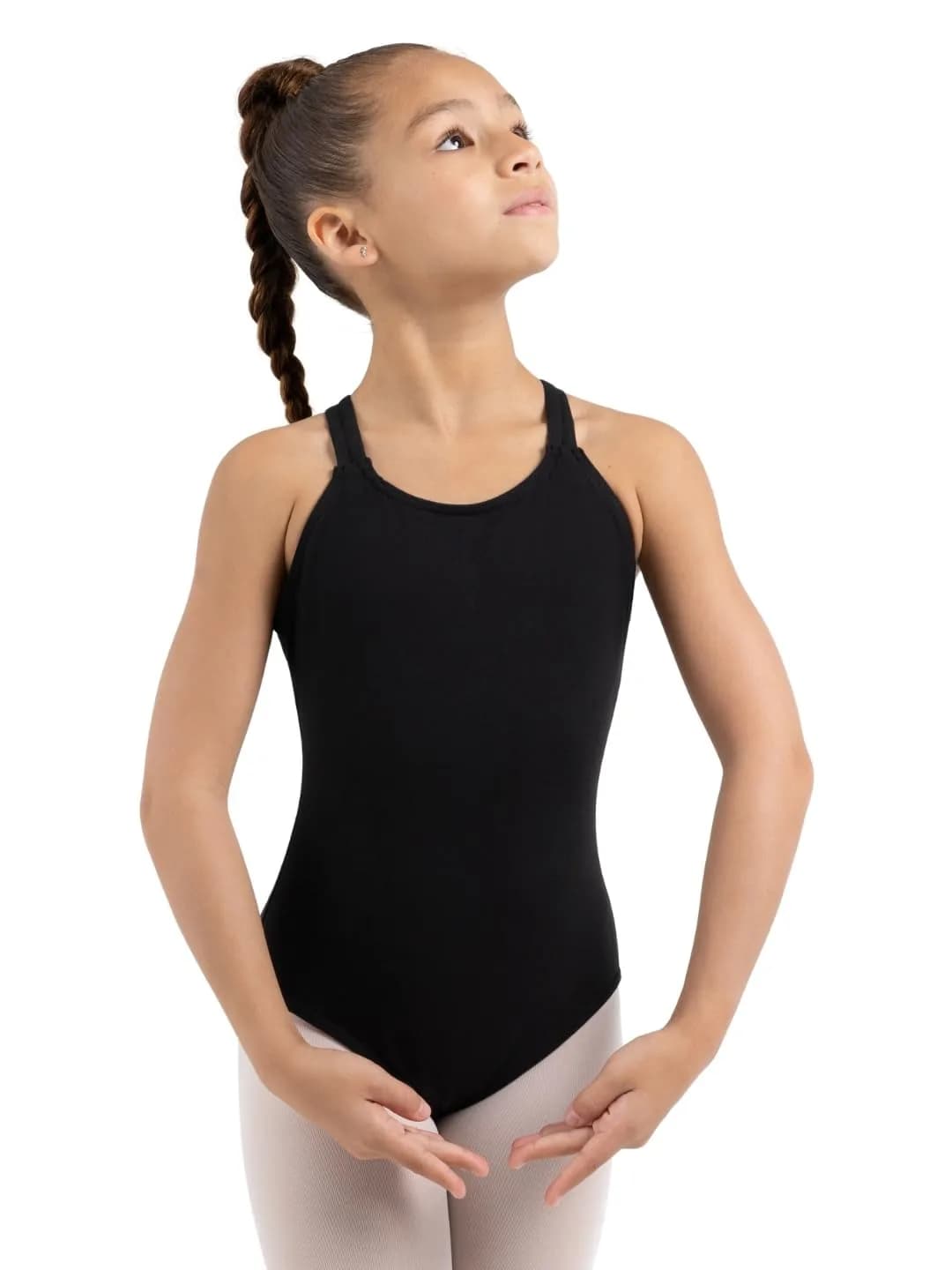 Capezio Big Girls' Classics Double Strap Camisole Leotard, Black, Medium | Full Front Lining & Spotlight Criss Cross Back Straps