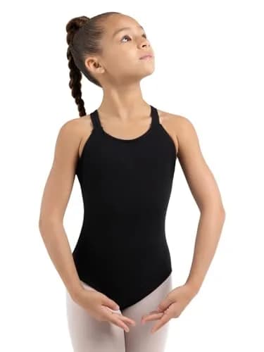 Capezio Big Girls' Classics Double Strap Camisole Leotard, Black, Medium | Full Front Lining & Spotlight Criss Cross Back Straps thumbnail 1