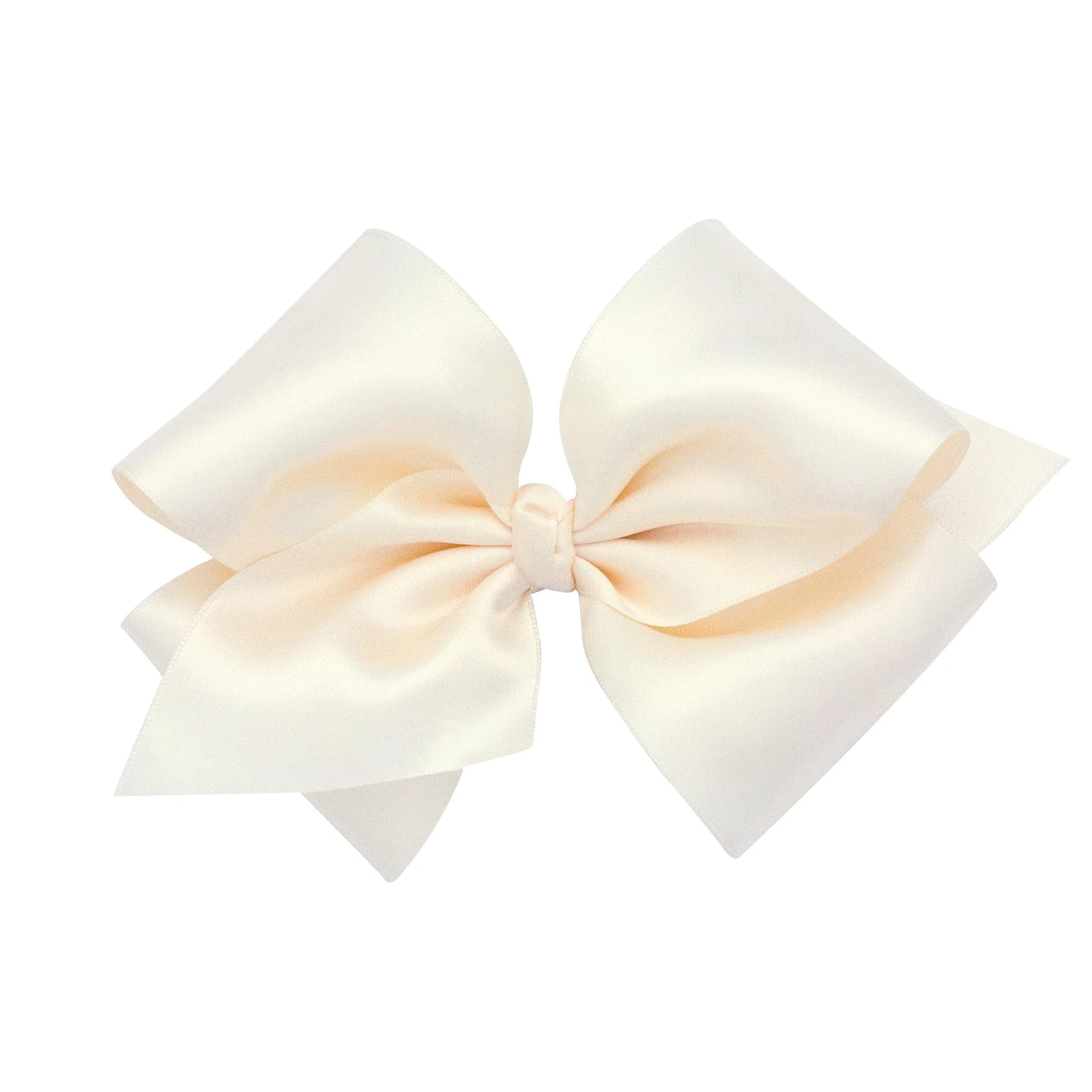 Wee Ones Girls' French Satin Hair Bow, Ecru, Small King | No Slip Clip, Handmade, Classic Style
