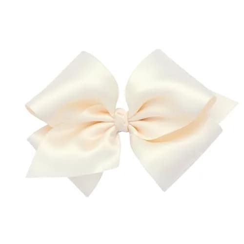 Wee Ones Girls' French Satin Hair Bow, Ecru, Small King | No Slip Clip, Handmade, Classic Style thumbnail 1