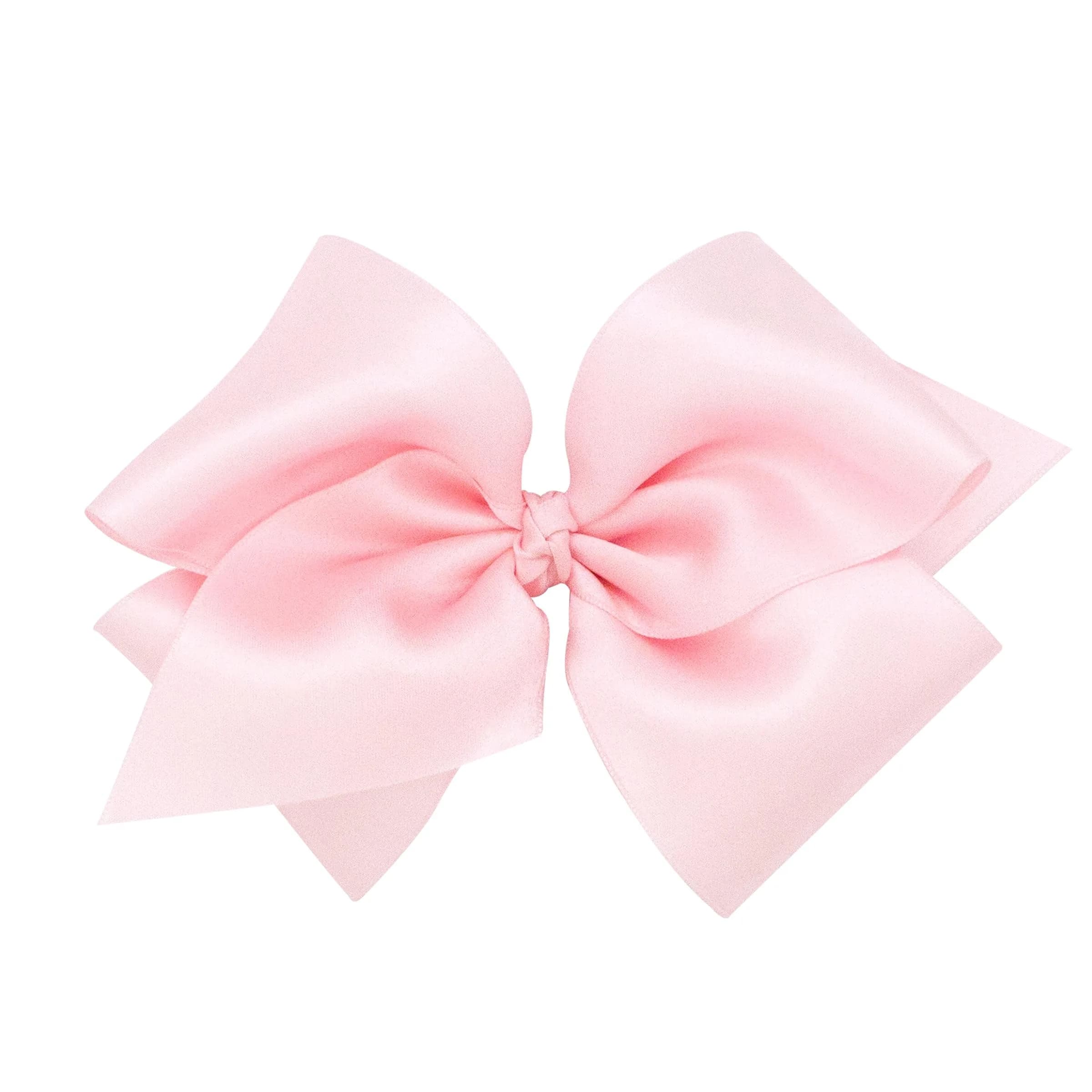 Wee Ones Girls' French Satin Hair Bow, Ecru, Small King | No Slip Clip, Handmade, Classic Style — Light Pink
