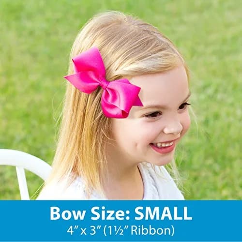 Wee Ones Small Classic Grosgrain Hair Bow - Hot Pink | Patented WeeStay No Slip Clip thumbnail 3