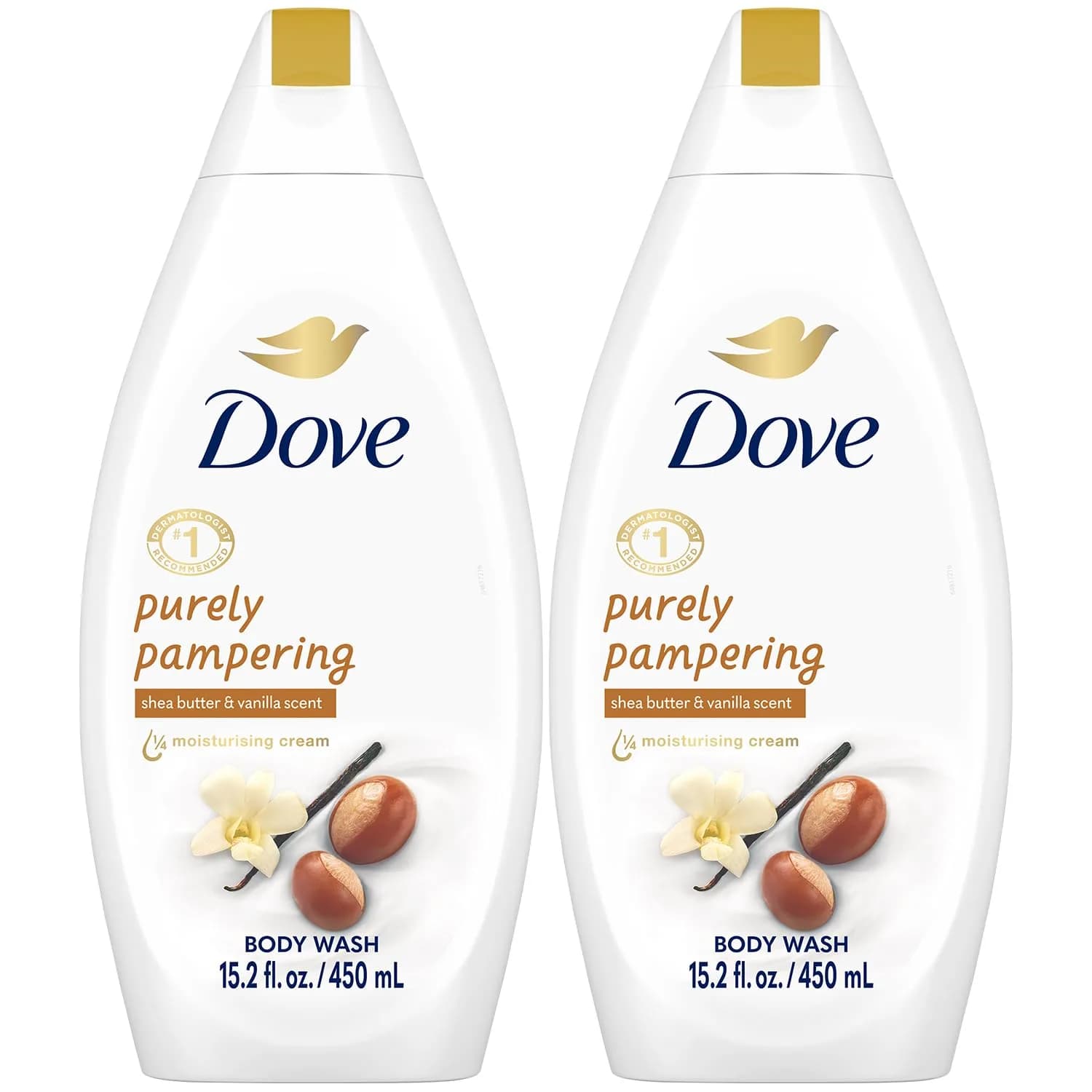 Dove Purely Pampering Shea Butter & Vanilla Body Wash 2-Pack, 15.2 Oz (450ml) Each | For Softer, Smoother Skin - main product image