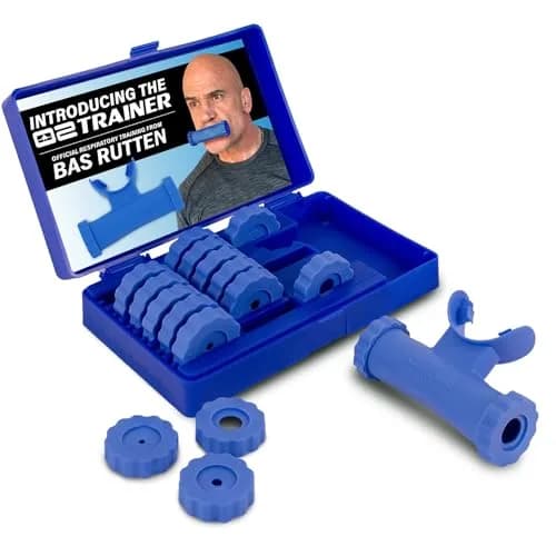O2Trainer Breathing Muscle Trainer | Endurance & Lung Power for Athletes, Singers & High-Altitude | 16 Resistance Caps | Blue thumbnail 1