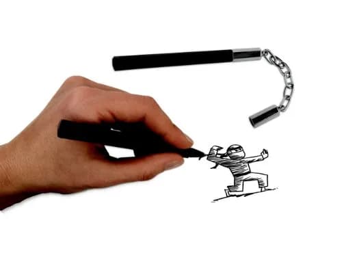 Kikkerland Nunchuck Pens (4324) | Fun Ninja Style Ballpoint Set in Black/ Silver thumbnail 2