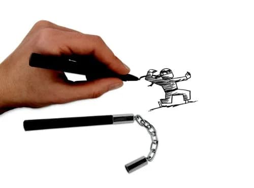Kikkerland Nunchuck Pens (4324) | Fun Ninja Style Ballpoint Set in Black/ Silver thumbnail 3