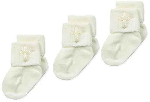 Jefferies Socks Newborn Christening Turn Cuff Socks 3 Pack | Seamless Toe, Pearl White, Infant thumbnail 1