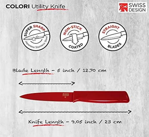 Kuhn Rikon COLORI Utility Knife with Safety Sheath, 12.70 cm (5 inch) Blade, Red | Japanese Steel Forged Blade thumbnail 2