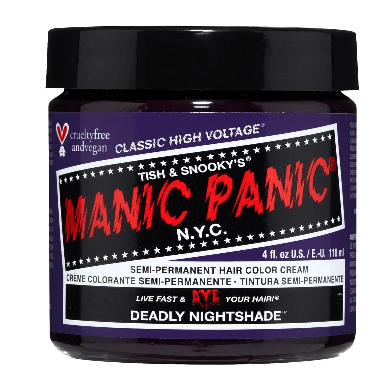 MANIC PANIC Semi Permanent Purple Hair Dye, Deadly Nightshade, 4 oz | Vibrant, Long-Lasting Color for DIY & Salon — Sunshine