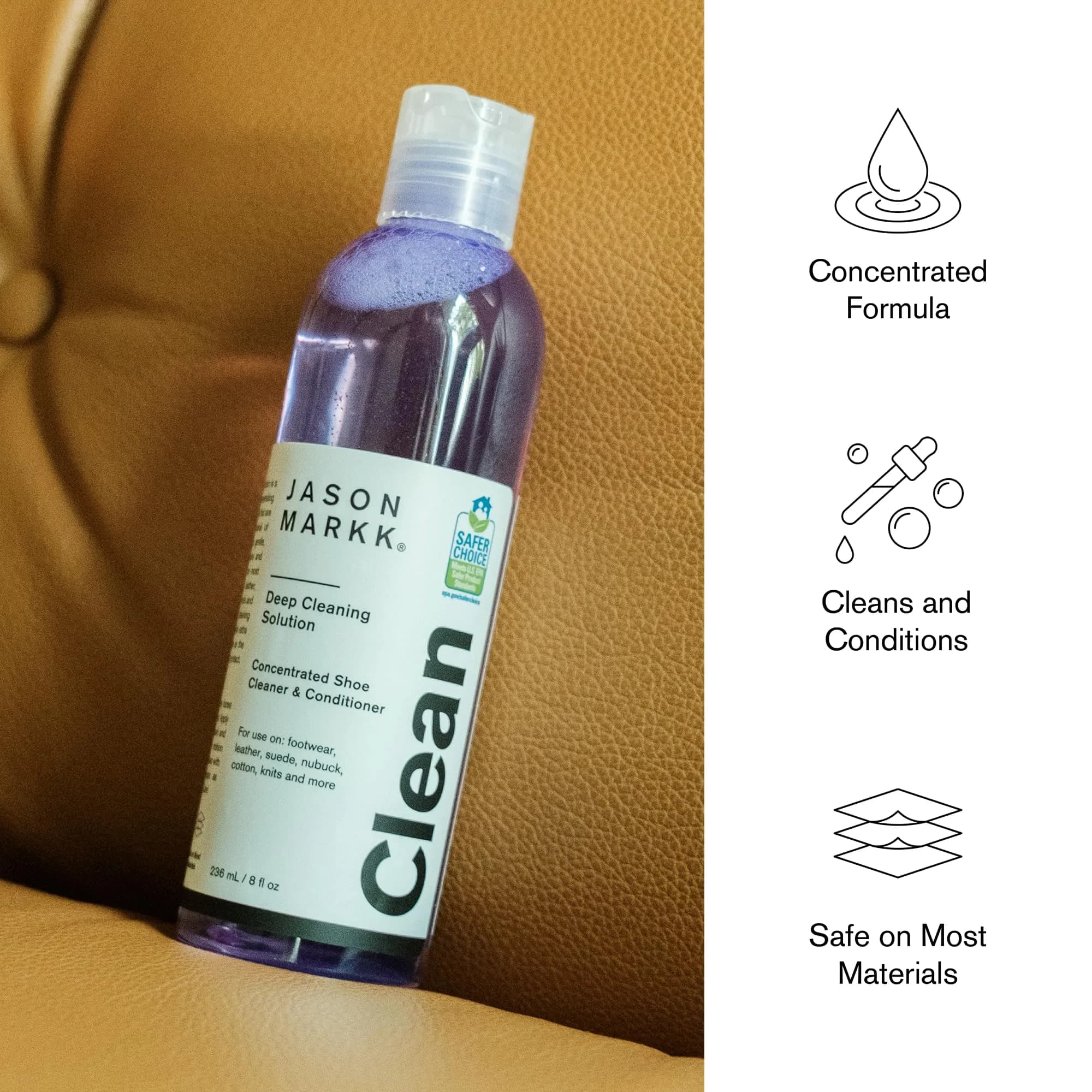 Jason Markk Deep Cleaning Solution for Footwear 236ml (8 Fl Oz) | Concentrated Formula for Leather, Suede, Nubuck, Canvas - view 4