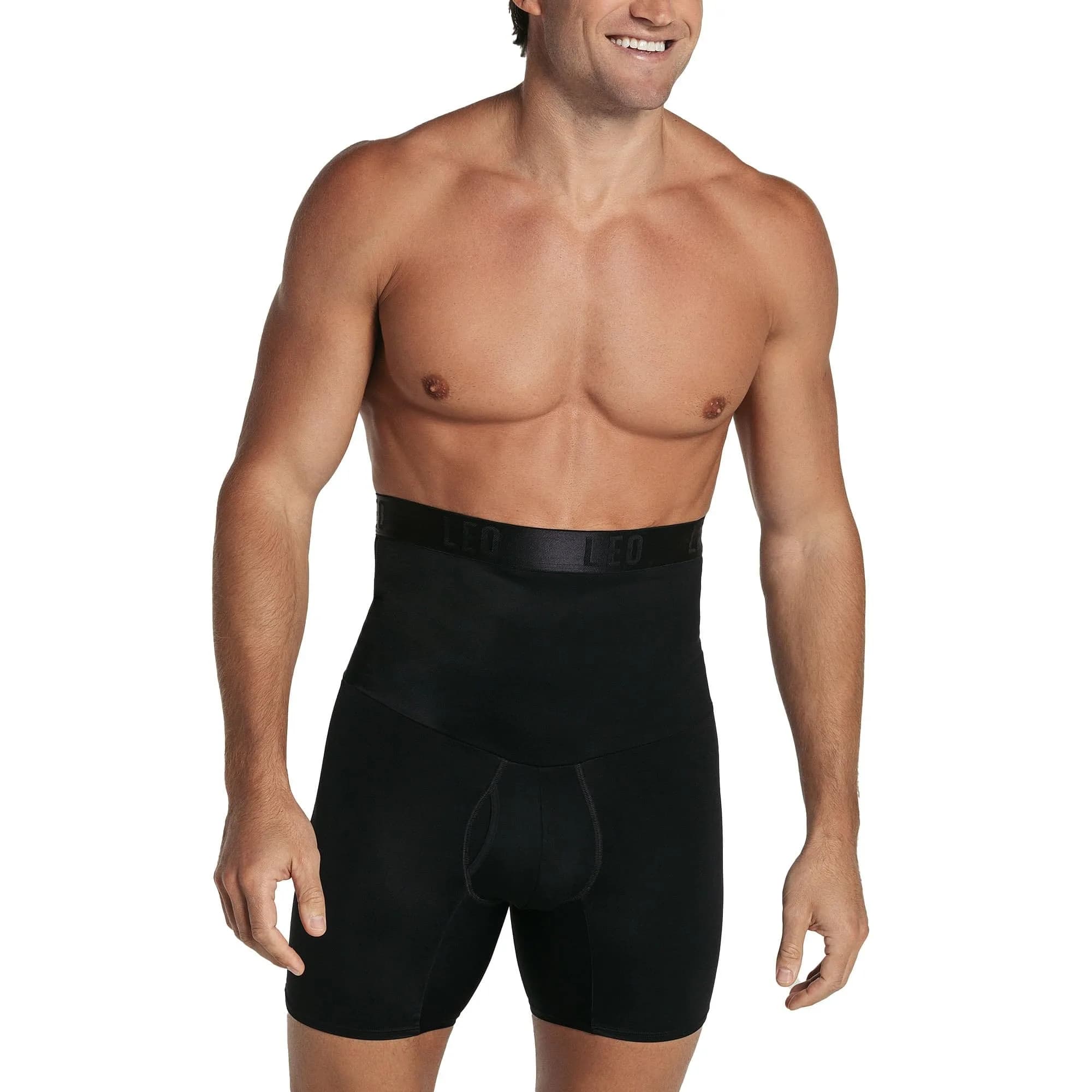 Leo Waist Slimmer Mens Underwear Girdle Compression - Tummy Control Shapewear Boxers Shorts For Men Black | Moderate Compression & Back Support — Black