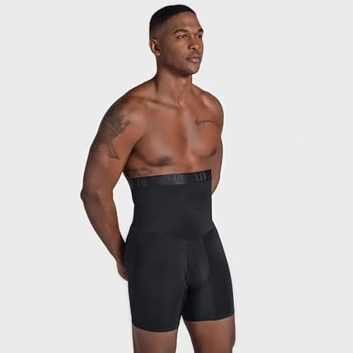 Leo Waist Slimmer Mens Underwear Girdle Compression - Tummy Control Shapewear Boxers Shorts For Men Black | Moderate Compression & Back Support thumbnail 5