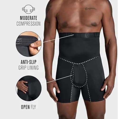 Leo Waist Slimmer Mens Underwear Girdle Compression - Tummy Control Shapewear Boxers Shorts For Men Black | Moderate Compression & Back Support thumbnail 2