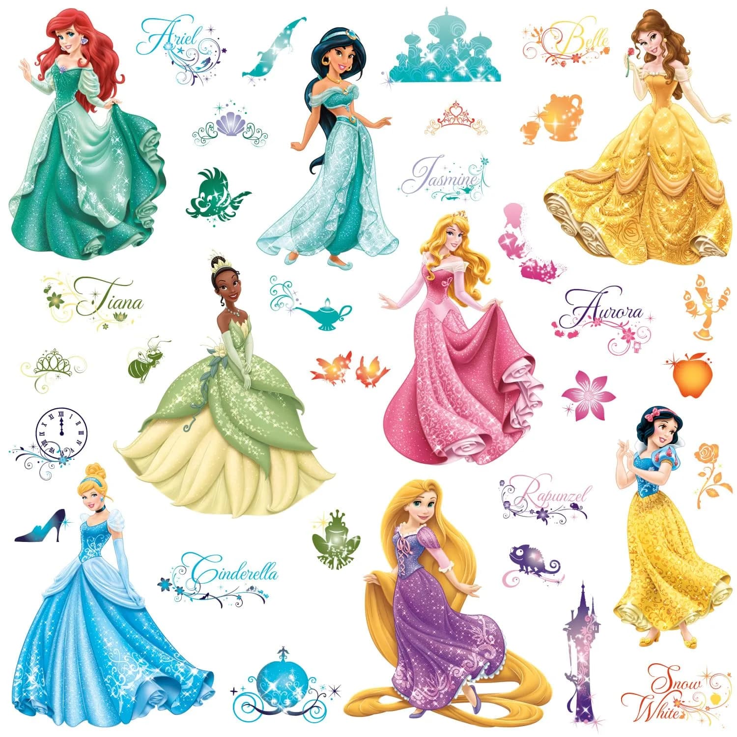 RoomMates Disney Princess Royal Debut Peel and Stick Wall Decals | 37 Count — 10 inch x 18 inch