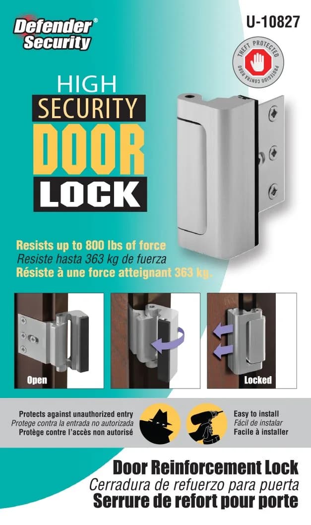 PRIME-LINE U 10827 Door Reinforcement Lock 7.6 cm (3 In.) | Heavy Duty Security Stop for Swing-In Doors - view 3