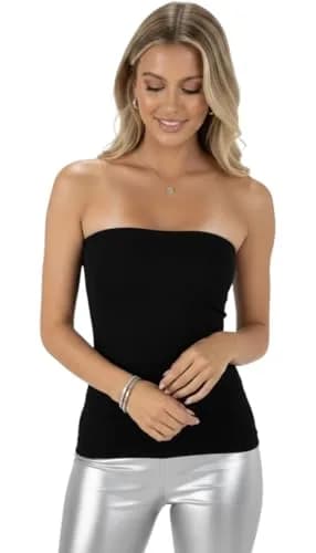 ToBeInStyle Women's Seamless Bandeau Tube Top Ribbed Without Pad - Black - One Size | Body-Hugging, Comfortable, Perfect for Casual & Party Wear thumbnail 4