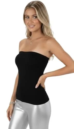 ToBeInStyle Women's Seamless Bandeau Tube Top Ribbed Without Pad - Black - One Size | Body-Hugging, Comfortable, Perfect for Casual & Party Wear thumbnail 5
