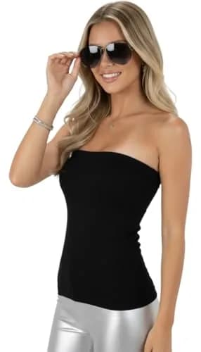 ToBeInStyle Women's Seamless Bandeau Tube Top Ribbed Without Pad - Black - One Size | Body-Hugging, Comfortable, Perfect for Casual & Party Wear thumbnail 6