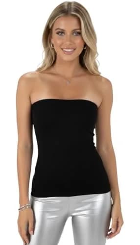 ToBeInStyle Women's Seamless Bandeau Tube Top Ribbed Without Pad - Black - One Size | Body-Hugging, Comfortable, Perfect for Casual & Party Wear thumbnail 2