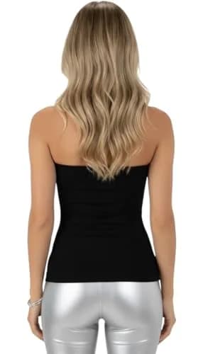 ToBeInStyle Women's Seamless Bandeau Tube Top Ribbed Without Pad - Black - One Size | Body-Hugging, Comfortable, Perfect for Casual & Party Wear thumbnail 3